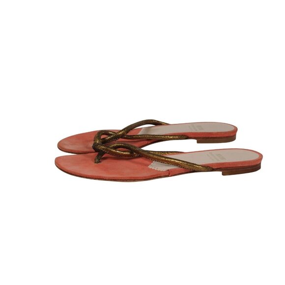 Moschino Womens Cheap And Chic Sandals US 7.5 Orange Gold Thong Slip On Slides - Picture 4 of 10